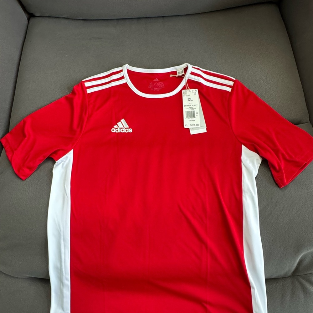 adidas Red and White boys teenagers Performance Soccer Jersey